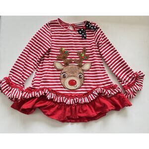 Rare Editions Girls Reindeer Tunic Top No Leggings Red White Christmas Shirt 5?
